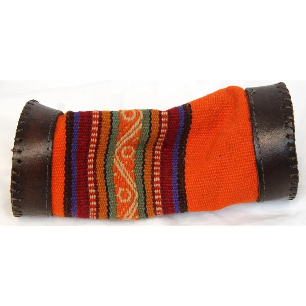 Peruvian Peru Pencil Stationary Case Cylinder Woven Native Blanket Leather Pouch